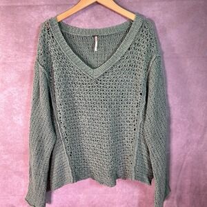 Free People Olive Knit Crew Neck Sweater